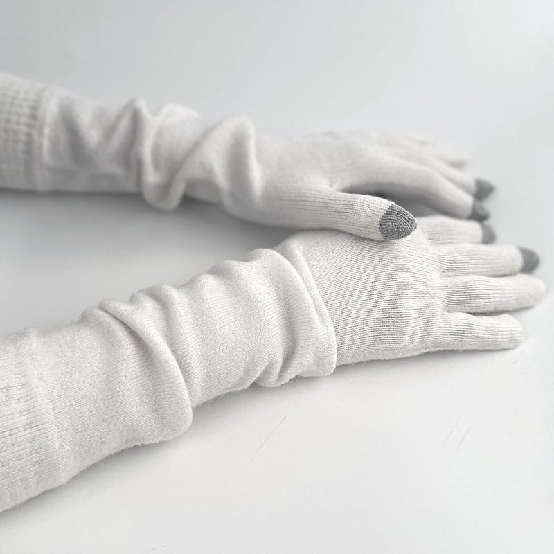 F Flammi Flammi Women Knit Long Gloves Touchscreen Wool Blended Arm Warmers with Fingers Winter Warm Gloves - Image 3