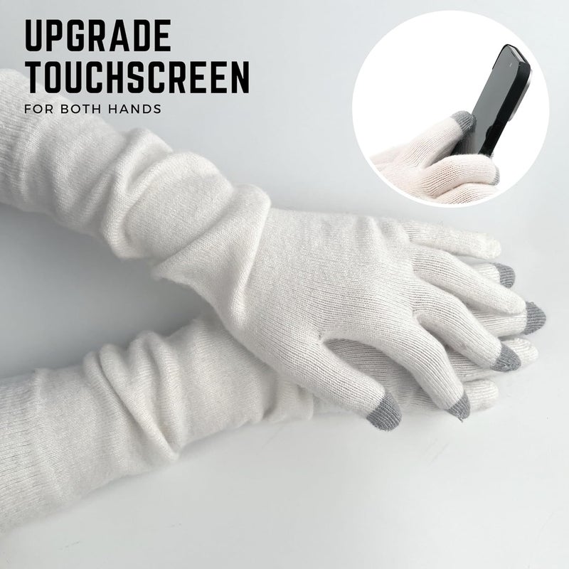 F Flammi Flammi Women Knit Long Gloves Touchscreen Wool Blended Arm Warmers with Fingers Winter Warm Gloves - Image 2
