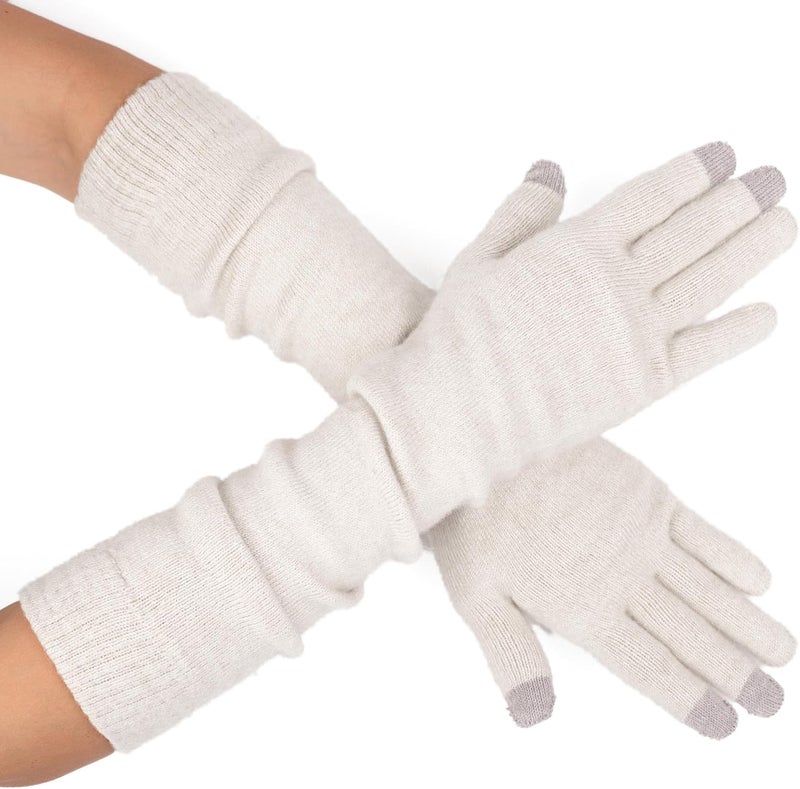 F Flammi Flammi Women Knit Long Gloves Touchscreen Wool Blended Arm Warmers with Fingers Winter Warm Gloves - Image 5