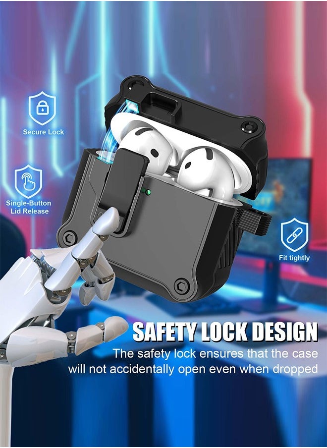 Lemon - Lock Case for AirPods 4 (2024) , Secure Lock Shock-Proof Protective Cover Compatible with AirPods 4th Generation Case Accessories with Keychain or Lanyardner  (Black) - Image 1