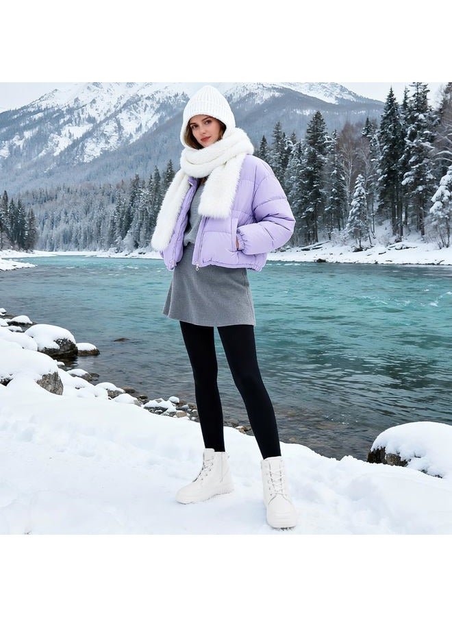 Shupua Ankle Boots for Women Winter Combat Boots Womens Hiking Sneakers Shoes Warm Snow Booties with Zipper, White, 7 - Image 2