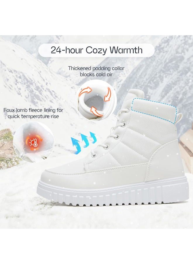 Shupua Ankle Boots for Women Winter Combat Boots Womens Hiking Sneakers Shoes Warm Snow Booties with Zipper, White, 7 - Image 4