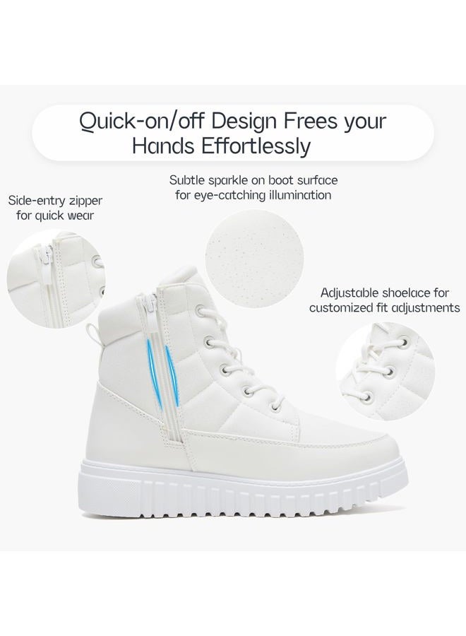 Shupua Ankle Boots for Women Winter Combat Boots Womens Hiking Sneakers Shoes Warm Snow Booties with Zipper, White, 7 - Image 3