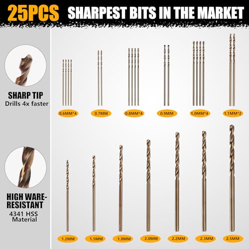 Mulwark Precision Pin Vise - 25 Pcs Mini Drill Set with HSS Micro Twist Bits for Jewelry, Wood, Plastic & More - Image 2