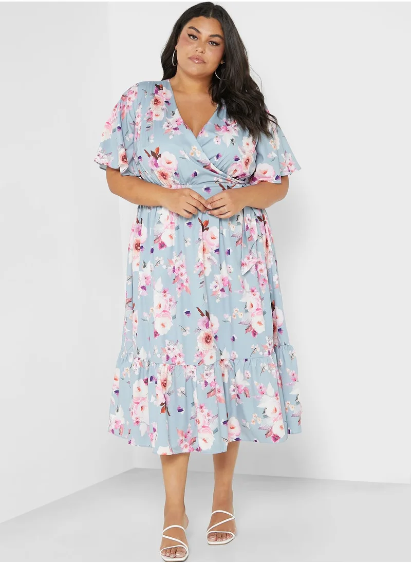 lovedrobe Angel Sleeve Floral Print Dress