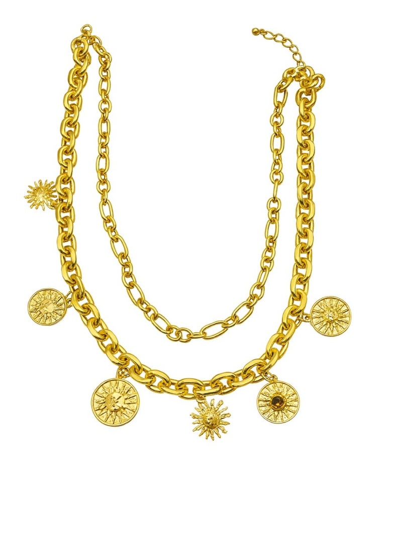 FLUFFY Women’s Necklace Double Layered Sun Pendants - Image 3