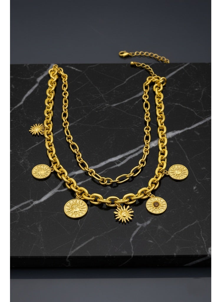 FLUFFY Women’s Necklace Double Layered Sun Pendants - Image 2