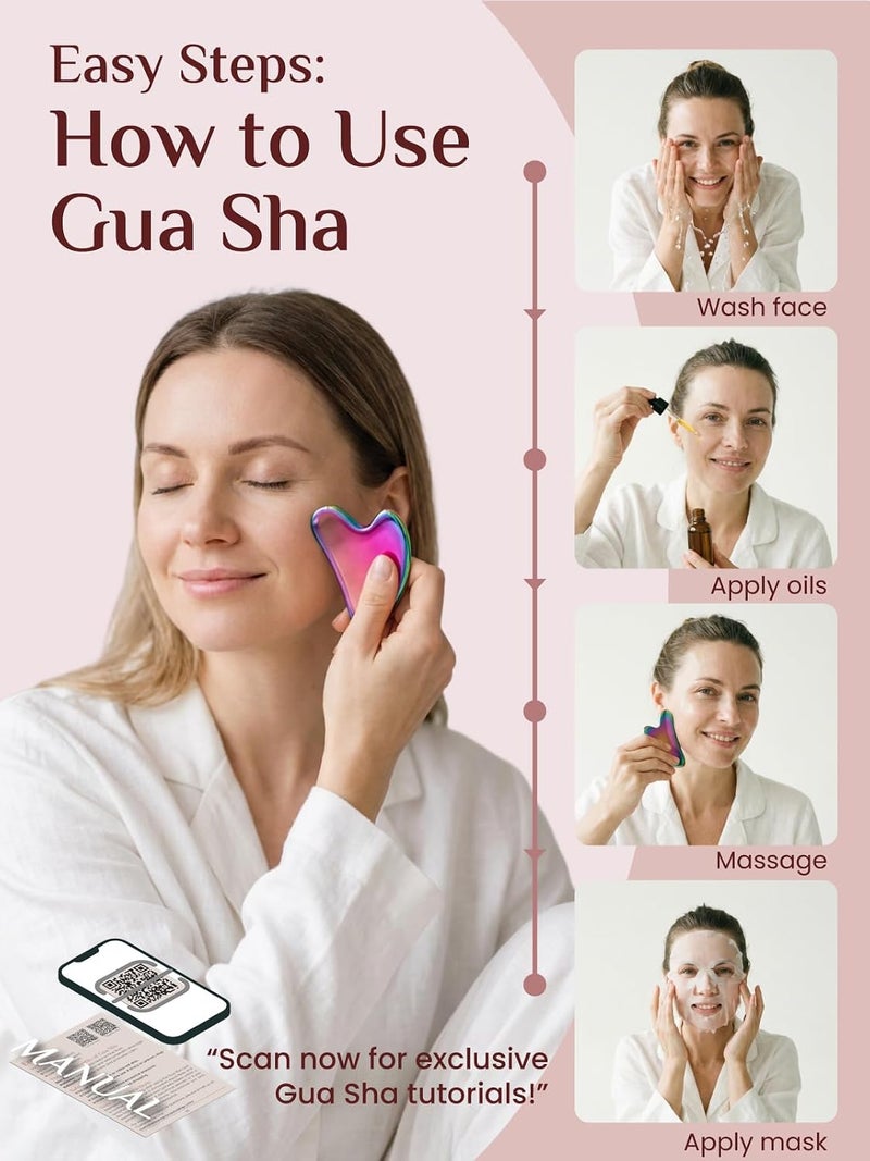 Rena Chris Gua Sha Facial Tools, Stainless Steel Guasha Tool for Acupuncture, Manual Massage Tool for Jawline Sculpting and Puffiness Reducing, Gua Sha Facial Massage Tool (Irridescent) - Image 5