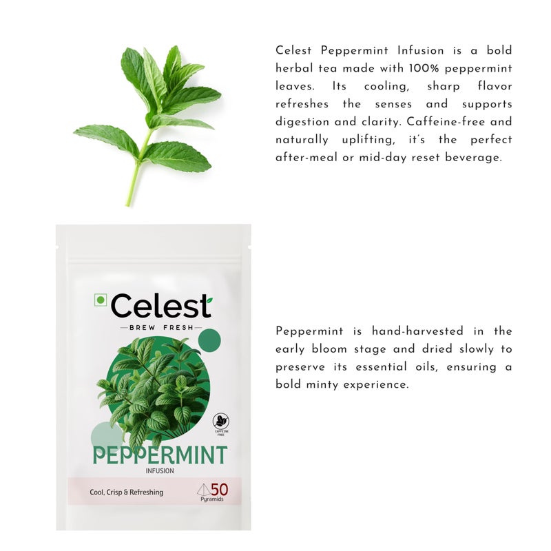 Celest 100% Natural Peppermint Tea - 50 Tea Bags (Pack of 4) | Peppermint Infusion Tea - Image 5