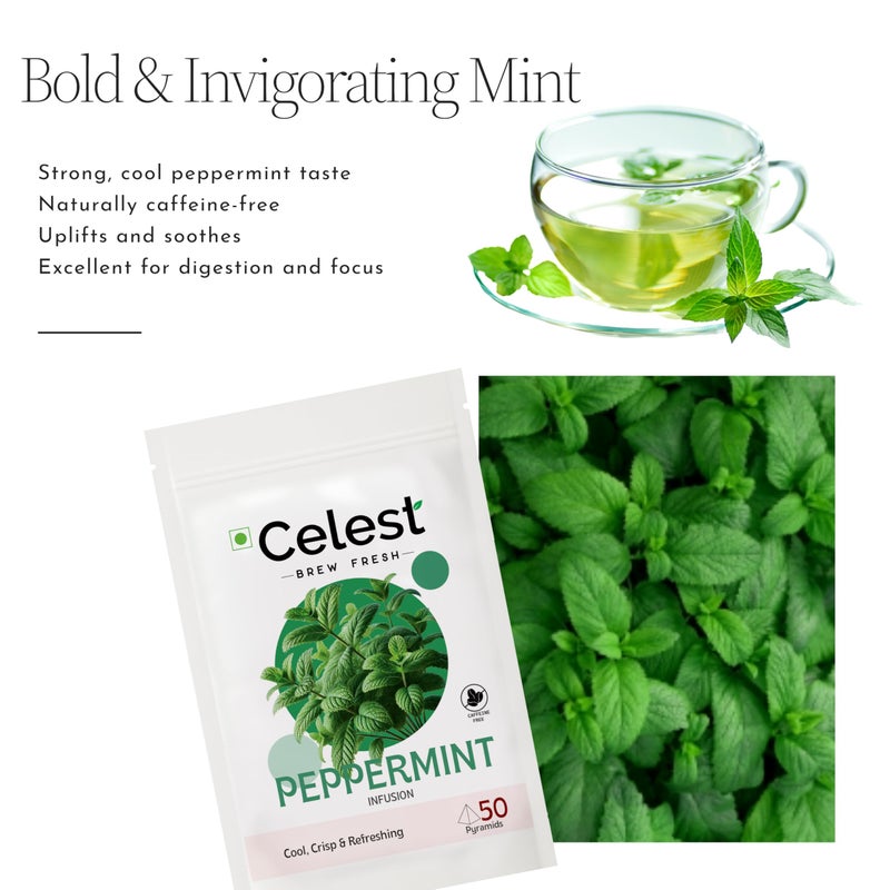 Celest 100% Natural Peppermint Tea - 50 Tea Bags (Pack of 4) | Peppermint Infusion Tea - Image 3