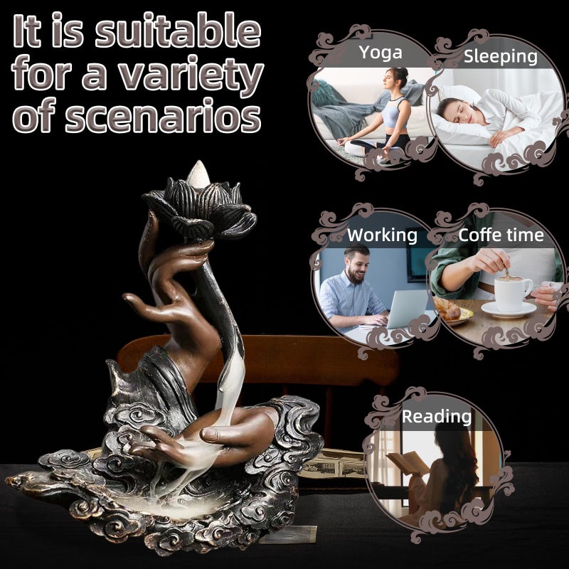 RE RELIURE Lotus Backflow Incense Burner,Ceramic Cone Holder, Incense Waterfall Fountain,Incense Holder with 60 Backflow Incense Cones,Aromatherapy Waterfall Burner,Home Decor - Image 4