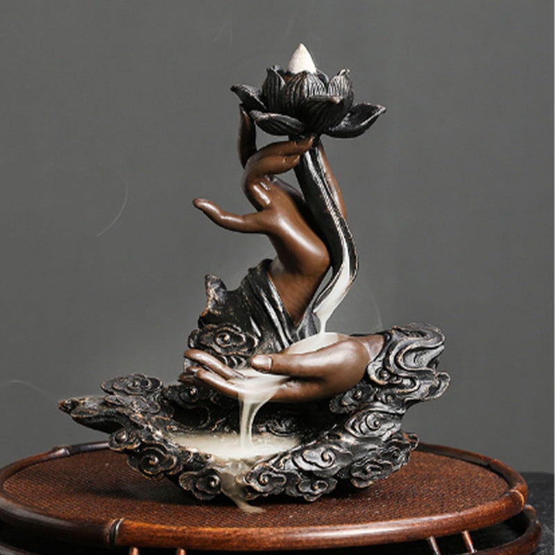 RE RELIURE Lotus Backflow Incense Burner,Ceramic Cone Holder, Incense Waterfall Fountain,Incense Holder with 60 Backflow Incense Cones,Aromatherapy Waterfall Burner,Home Decor - Image 5