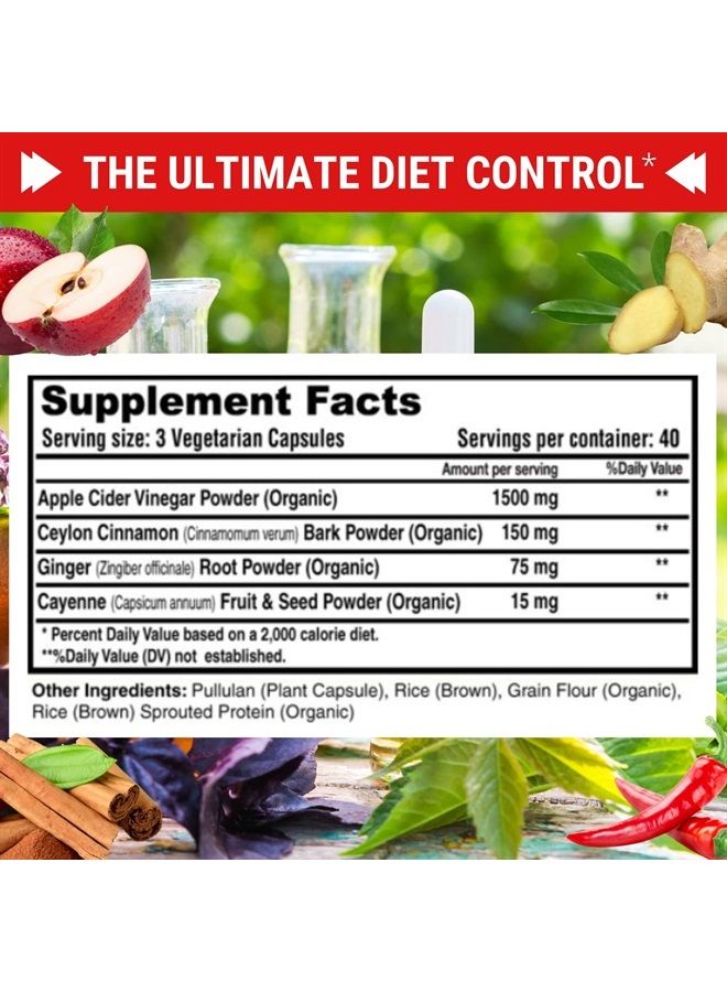 FRESH HEALTHCARE Apple Cider Vinegar Capsules Max 1740mg with Mother - 100% Natural & Raw with Cinnamon, Ginger & Cayenne Pepper - Ideal for Healthy Living, Detox & Digestion -120 Vegan Pills - Image 5