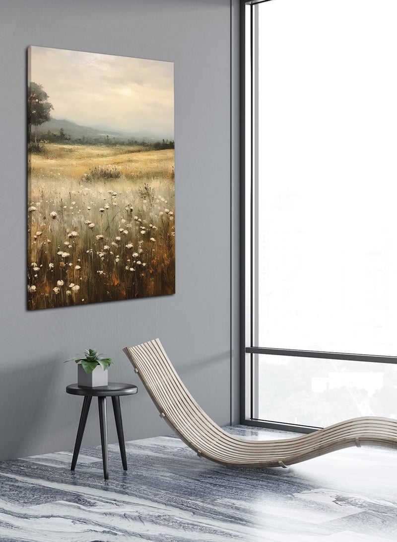 لوحة كانفاس على إطار خشبي بتصميم فن زيتي لحقول الزهور البرية - Image 2