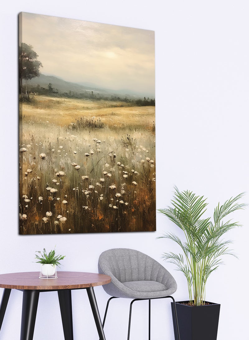 لوحة كانفاس على إطار خشبي بتصميم فن زيتي لحقول الزهور البرية - Image 3