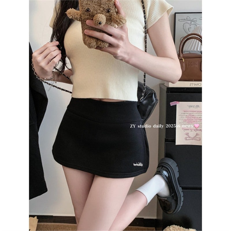 Texture American-style High-grade Two-sided Split Wei Culottes Womens Spring and Summer All-match Hip Skirt Anti-walking Skirt Black [no zipper]