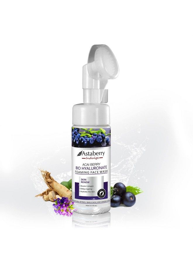 Astaberry Indulge Acai Berry Bio Hyaluronate Foaming Face Wash 150 Ml With Silicone Brush; Cleanses The Pores; Removes Dead Skin Cells With Hyaluronic Acid & Bakuchiol - Image 3