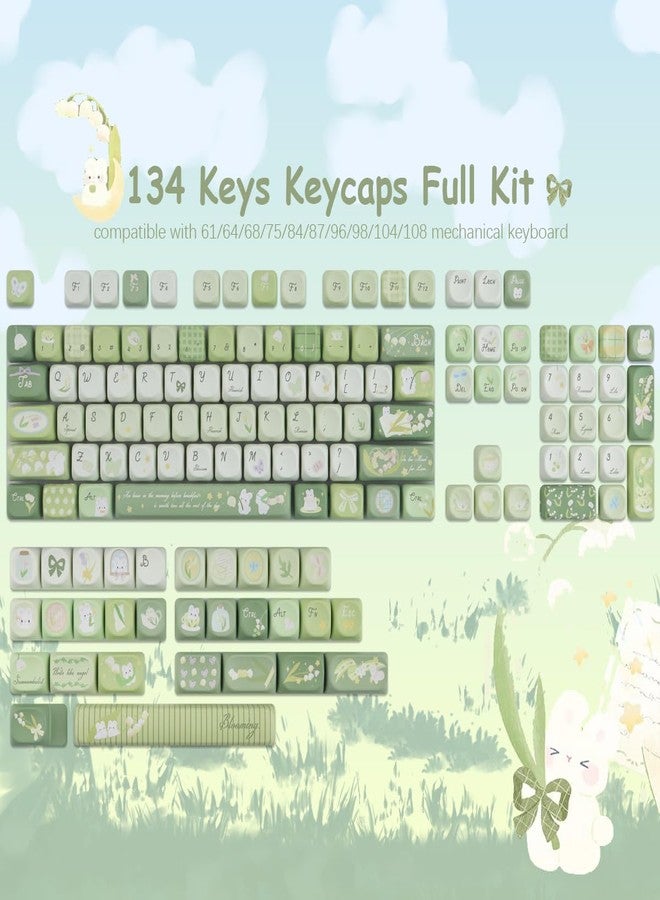 TYRIXKI PBT Keycaps 134 Keys MOA Profile Cute Keycaps Dye-Sublimation Green Bunny Keycap Custom Keycap Set for Cherry Gateron MX Swithes Mechanical Keyboards - Image 4