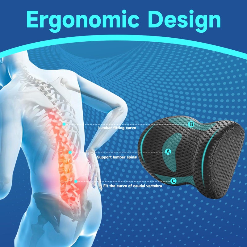 Niceeday Lumbar Support Pillow for Office Chair Car Lumbar Pillow,Memory Foam Back Cushion with Breathable 3D Mesh Lumbar Support Orthopedic Backrest for Lower Back Pain Relief Ergonomic, LowerBackSupportBlack - Image 2