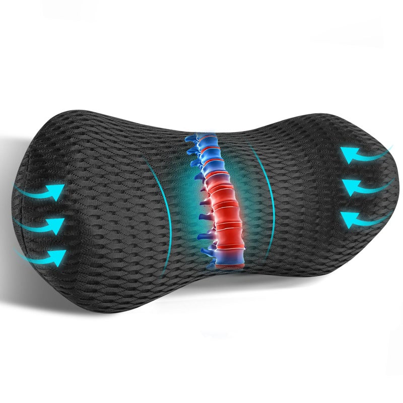 Niceeday Lumbar Support Pillow for Office Chair Car Lumbar Pillow,Memory Foam Back Cushion with Breathable 3D Mesh Lumbar Support Orthopedic Backrest for Lower Back Pain Relief Ergonomic, LowerBackSupportBlack - Image 1