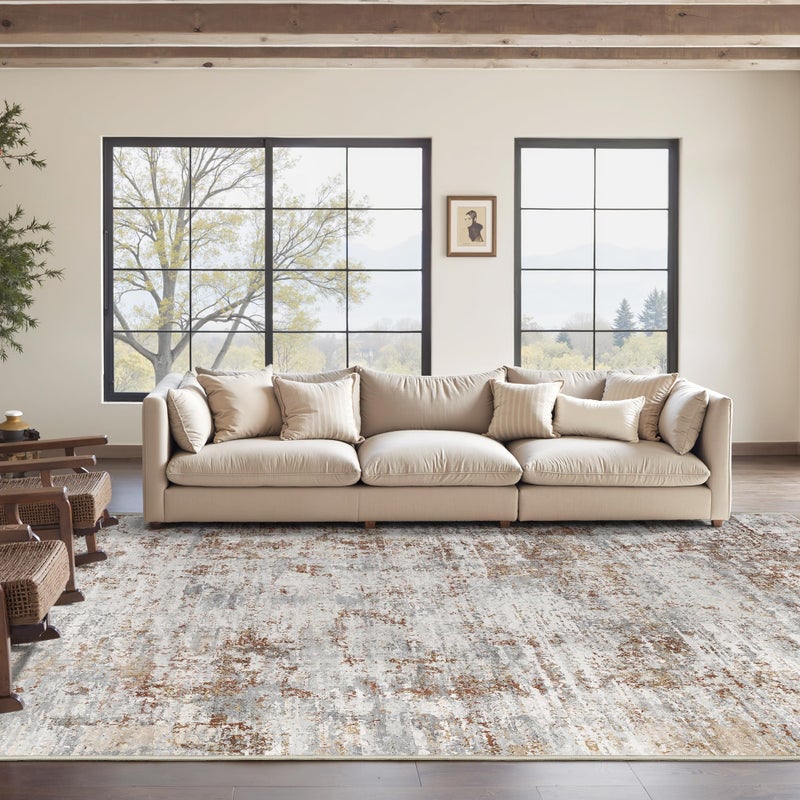 Art&Tuft Washable Rugs 5x7 - Stain Resistant Anti-Slip Backing Abstract 5x7 Area Rugs for Living Room, Foldable Machine Washable Area Rug(5'x7', Rust) - Image 2