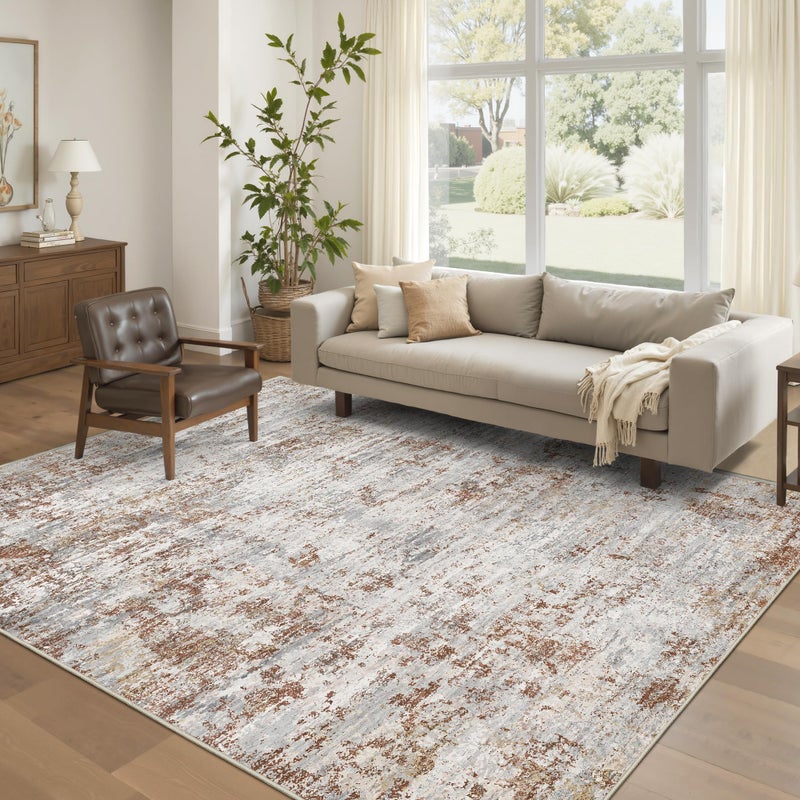 Art&Tuft Washable Rugs 5x7 - Stain Resistant Anti-Slip Backing Abstract 5x7 Area Rugs for Living Room, Foldable Machine Washable Area Rug(5'x7', Rust) - Image 1