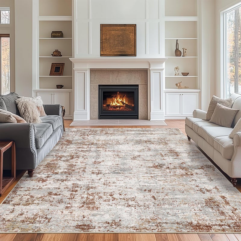 Art&Tuft Washable Rugs 5x7 - Stain Resistant Anti-Slip Backing Abstract 5x7 Area Rugs for Living Room, Foldable Machine Washable Area Rug(5'x7', Rust) - Image 3
