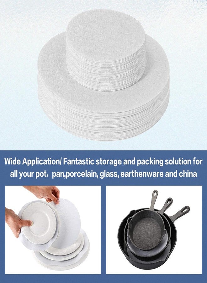 Ohiyoo 100 Pcs Plate Separators Storage, 9.8'' + 5.9'' - 2 Different Size Soft Felt Plate Dividers Round Plate Protectors China Dish Storage Protectors Pads Dish Protectors Storage (White) - Image 5