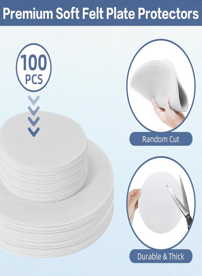 Ohiyoo 100 Pcs Plate Separators Storage, 9.8'' + 5.9'' - 2 Different Size Soft Felt Plate Dividers Round Plate Protectors China Dish Storage Protectors Pads Dish Protectors Storage (White) - Image 3