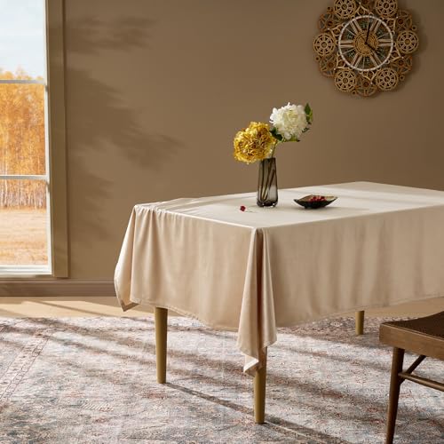 OMMATO Velvet Tablecloths Rectangular 55x84 Inch French Luxury Table Cloth Vintage Retro Farmhouse Rustic Country Tablecloth Washable Table Cover for Party Wedding Kitchen Dinning Tabletop Decor,Champagne - Image 4