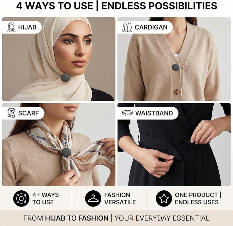SRLWMYI 8pcs Magnetic Hijab Pins, Small No-Snag Scarf Clasp hijab magnets, Pinless Brooch, Shawl, Scarves, Clothes – Extra Strong Magnet,Black - Image 5