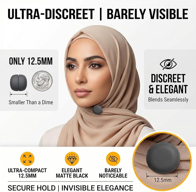SRLWMYI 8pcs Magnetic Hijab Pins, Small No-Snag Scarf Clasp hijab magnets, Pinless Brooch, Shawl, Scarves, Clothes – Extra Strong Magnet,Black - Image 2