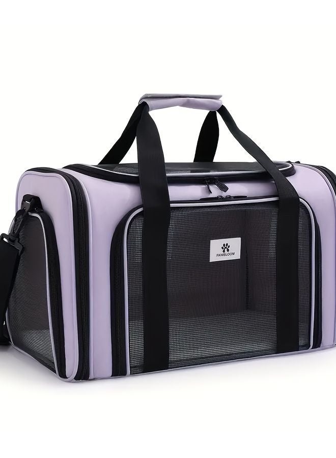 حقيبة حيوانات أليفة قابلة للطي باللون الأرجواني للقطط والكلاب الصغيرة بسعة كبيرة وشبكة تنفس - Image 1