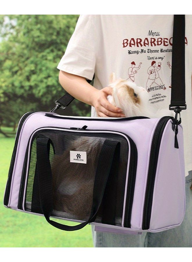 حقيبة حيوانات أليفة قابلة للطي باللون الأرجواني للقطط والكلاب الصغيرة بسعة كبيرة وشبكة تنفس - Image 2