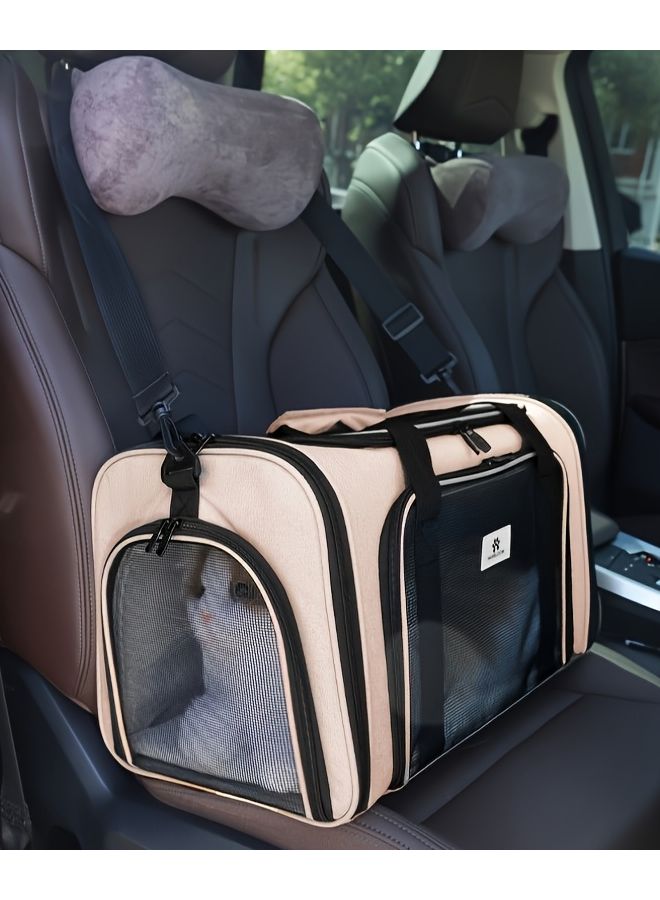 حقيبة حيوانات أليفة قابلة للطي باللون الأرجواني للقطط والكلاب الصغيرة بسعة كبيرة وشبكة تنفس - Image 3