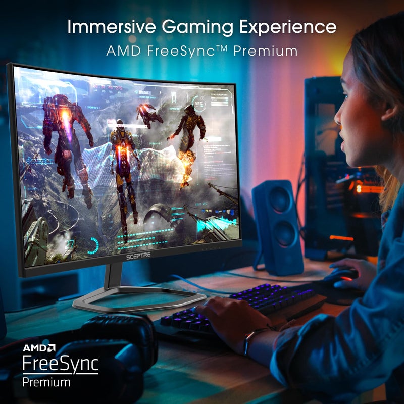 Sceptre شاشة ألعاب من سبيكتر 27 بوصة منحنية، FHD 1080p، 240Hz، 1500R، DisplayPort و HDMI x2، مكبرات صوت مدمجة، أسود آلي (سلسلة C275B-FWT240، 2026) - Image 3