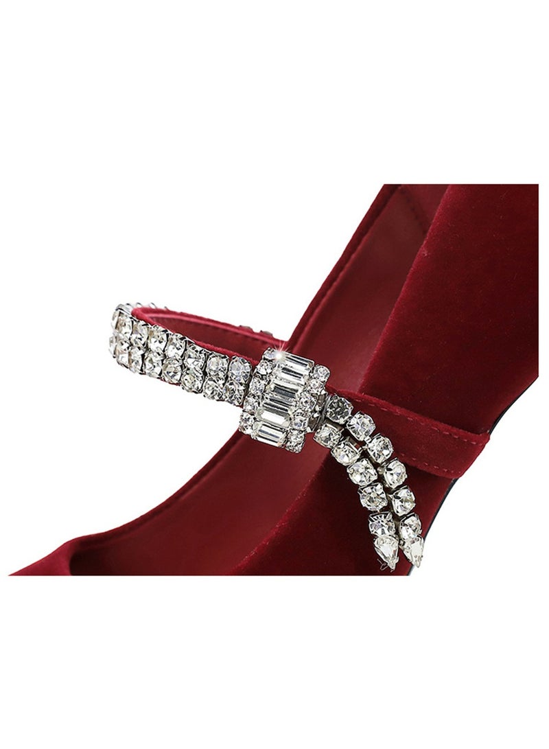 بيج تري المرأة مغلقة أشارت إصبع القدم جلد السويد عالية الكعب مضخات مع حزام الراينست الأسود 10CM - Image 4