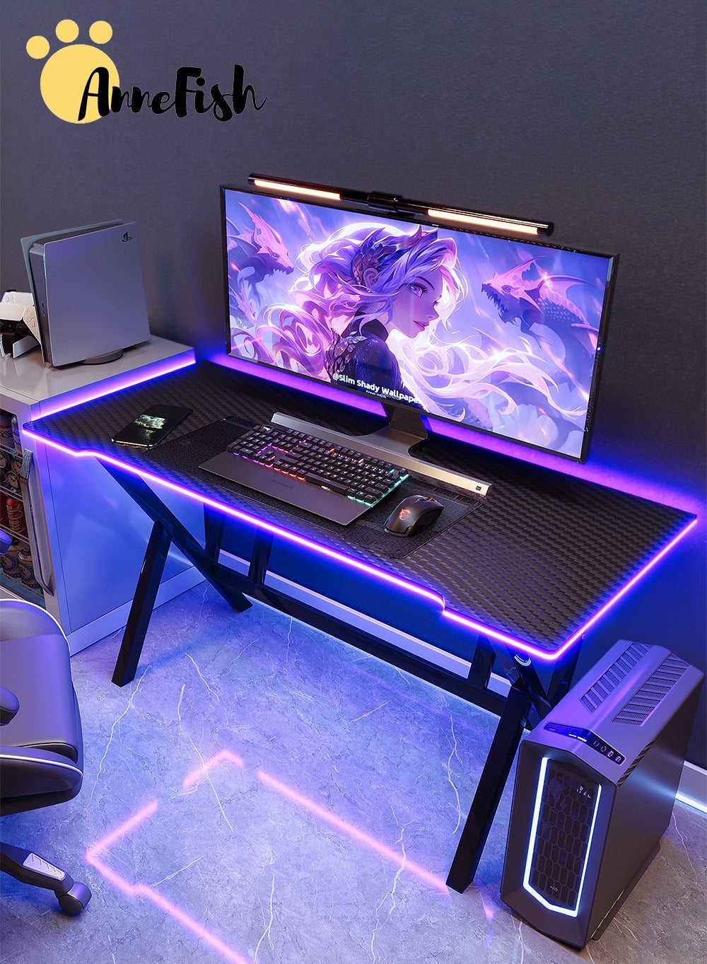 Computer Desk Riyadh AnneFish 140cm Gaming Desk With Smart Bluetooth Led Strip Music Sync ...