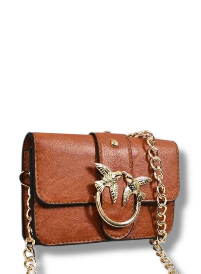 Mini women’s camal Crossbody Bag with Elegant Design and Metallic Chain  - Image 1