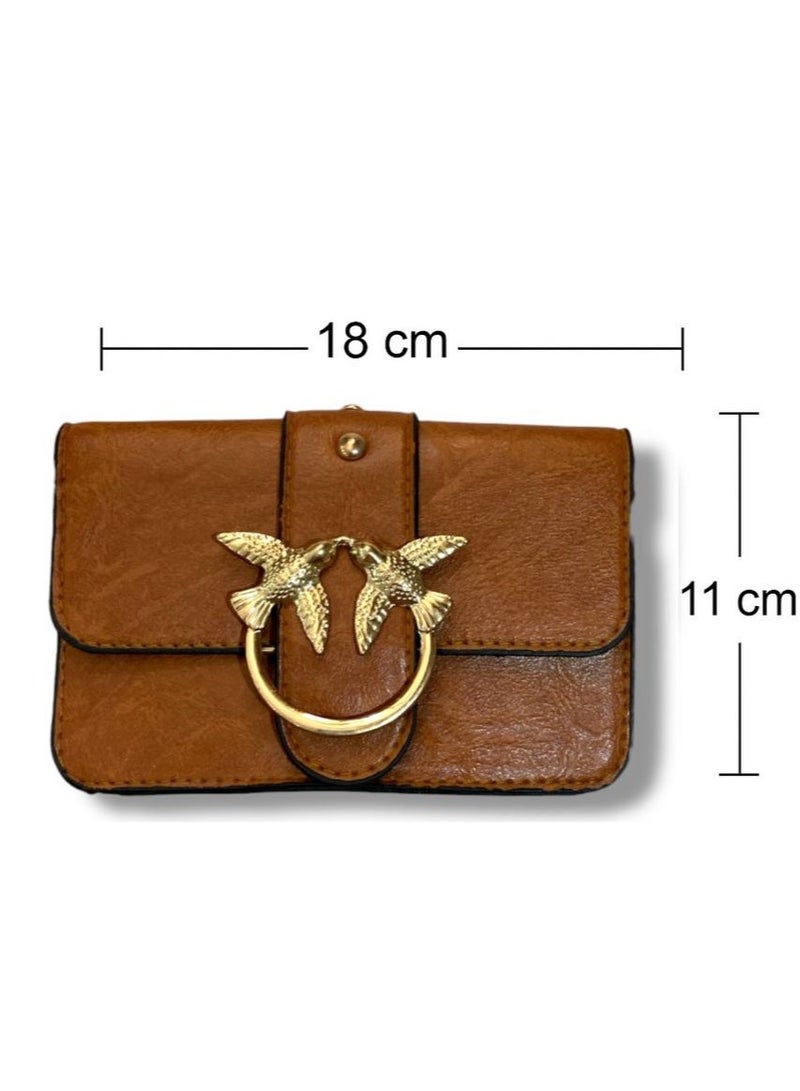 Mini women’s camal Crossbody Bag with Elegant Design and Metallic Chain  - Image 2