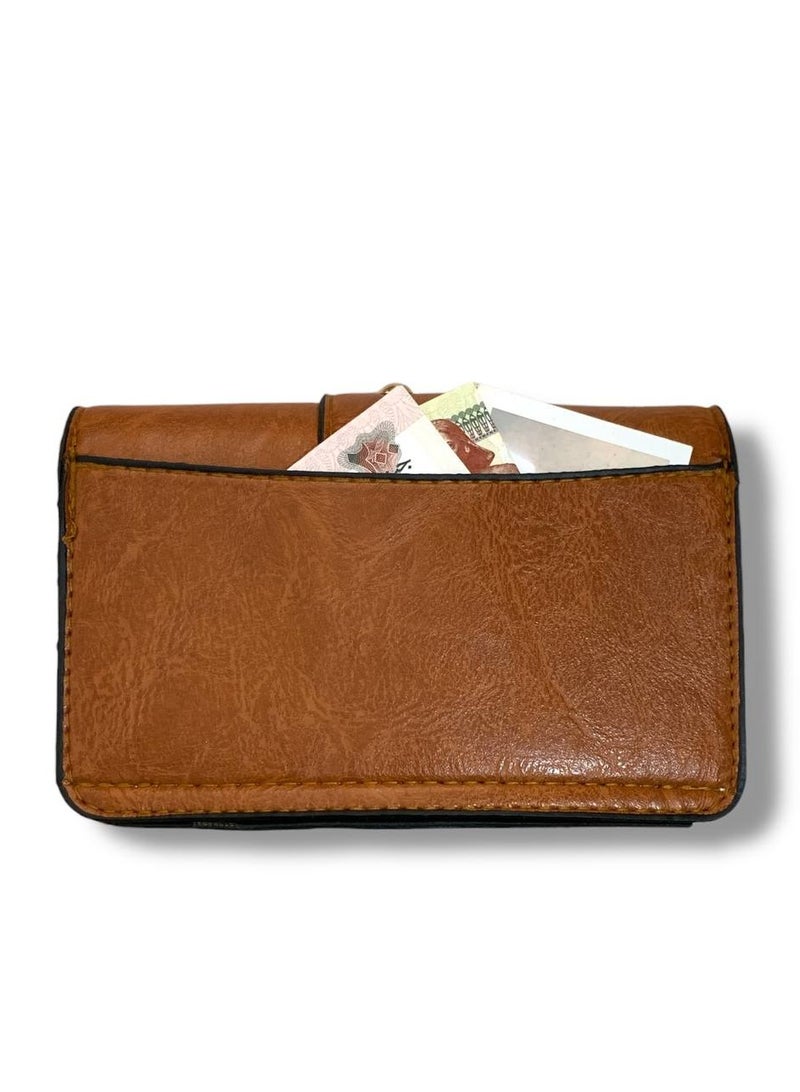 Mini women’s camal Crossbody Bag with Elegant Design and Metallic Chain  - Image 3