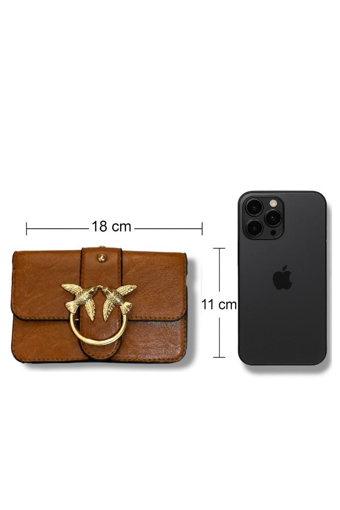 Mini women’s camal Crossbody Bag with Elegant Design and Metallic Chain - Image 4