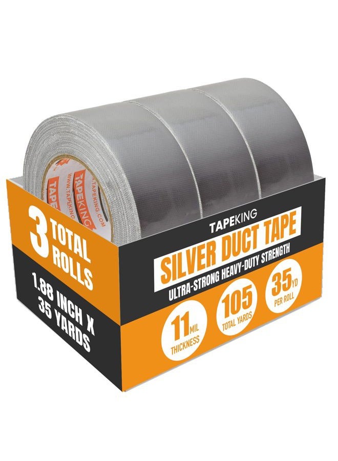 Tape King شريط لاصق احترافي، عبوة 3، لون فضي، متعددة الاستخدامات، 11mil (1.88 بوصة × 35 ياردة)، 48mm × 32m - مثالي للحرف، مشاريع تحسين المنزل، الإصلاحات، الصيانة، بالجملة - Image 1