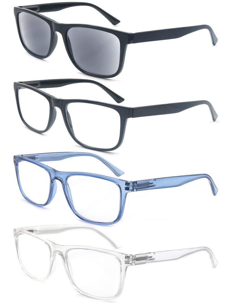 MODFANS Oversize Reading Glasses 15 for Men WomenLarge Readers Men Square Frame Sunreaders Lightweight Spring Hinge Arm Mixed Color with 4 Pouch
