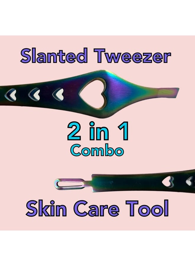 ALAZCO 2 in 1 Rainbow Double Ended Tweezers Sharp Slant Precision Tweezer for Eyebrows & Ingrown Hair Removal Skin Care Tool Blackhead Pimple Comedone Remover (1pc) - Image 2