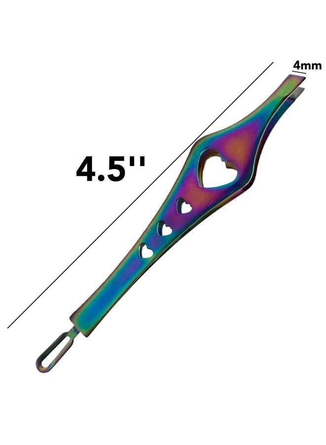 ALAZCO 2 in 1 Rainbow Double Ended Tweezers Sharp Slant Precision Tweezer for Eyebrows & Ingrown Hair Removal Skin Care Tool Blackhead Pimple Comedone Remover (1pc) - Image 3