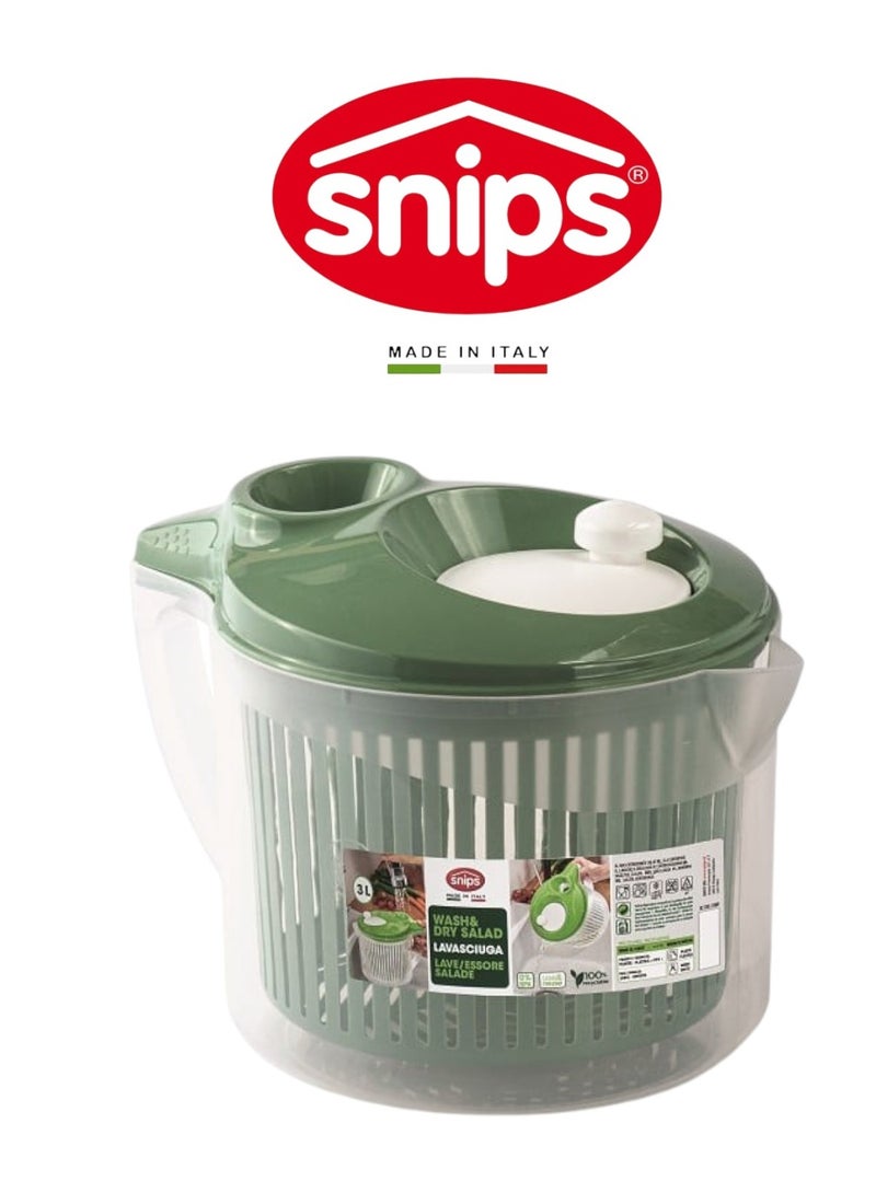 Snips Wash & Dry Salad Spinner 3L with Ergonomic Handle – Made in Italy - Image 1