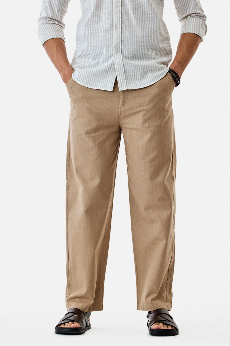 سنيتش Beige Textured Relaxed Trousers
