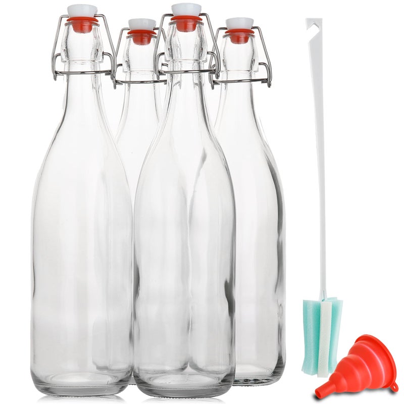 AYL Flip Top Glass Bottle [1 Liter / 33 fl. oz.] [Pack of 4] â€“ Swing Brewing Bottle with Stopper for Beverages, Oil, Vinegar, Kombucha, Water, Soda, Kefir â€“ Airtight Lid & Leak Proof Cap â€“ Clear - Image 2