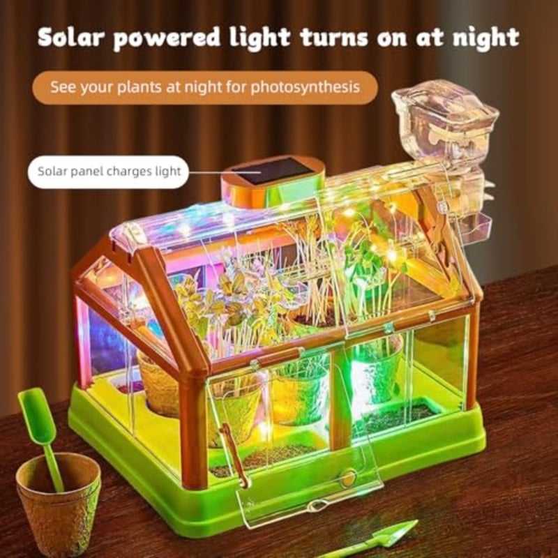 Plant Growing Kit for 's Greenhouse Flower Growing Set with Solar LED Grow Light and Drip Irrigation Educational Toddler Gardening Tools Set DIY Creative Thinking Activity for Home Classroom - Image 3